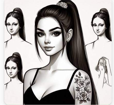 Girl mit einem dunklen High Ponytail und oberarm blumentattoos12.jpg